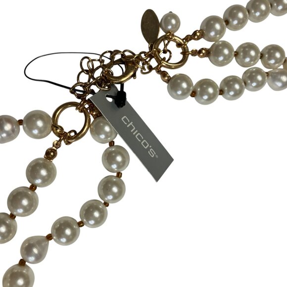 New Chico's Multistrand Fashion Pearl Bead White Tortoise Opera Length Necklace - Picture 4 of 5